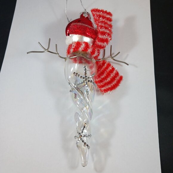 Snowman Ornament Hand Blown Glass Twisted Ice Christmas Tree - Picture 5 of 9